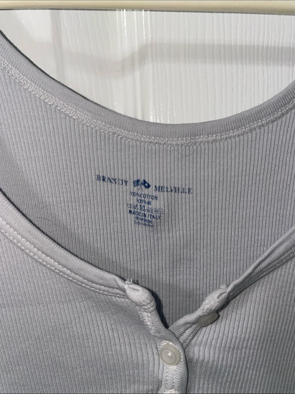 Brandy Melville Light Blue Ribbed Henley Tank - Picture 2 of 3